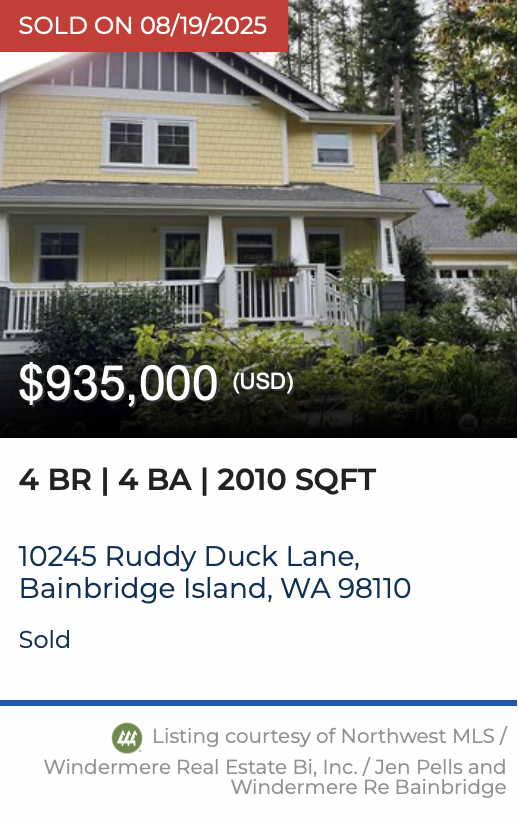 Ruddy Duck Lane Sold by Jen Pells Windermere Bainbridge